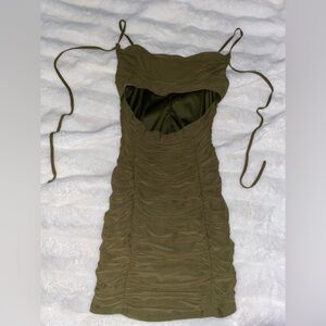 Olive Ruched Mini Dress